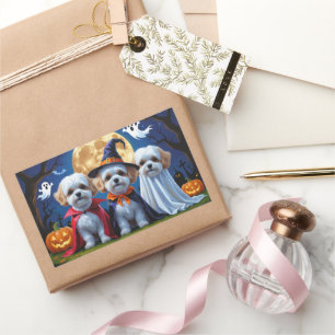 Sticker Rectangulaire Bichon Frise Chiens Citrouille Halloween Funny