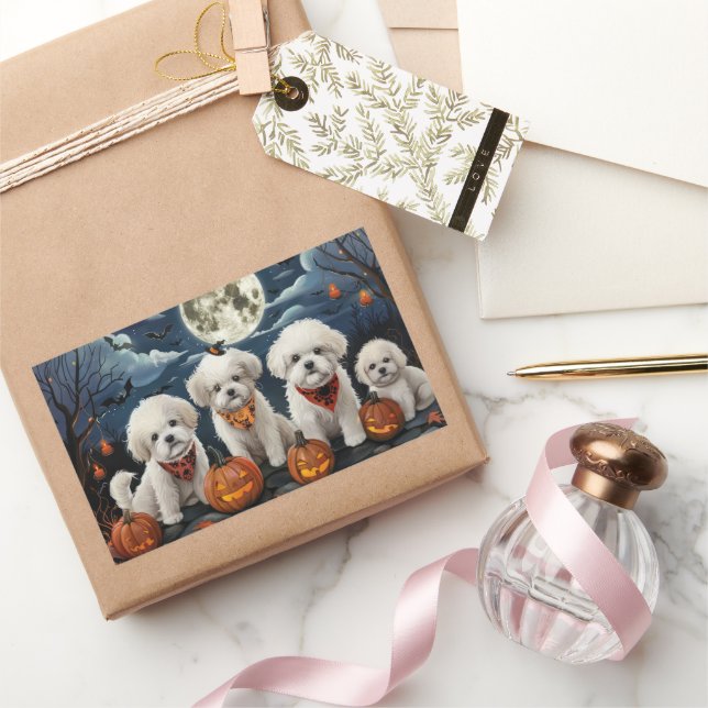 Sticker Rectangulaire Bichon Frise Halloween Éffrayant (Cadeaux)