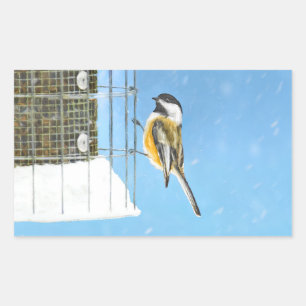 Sticker Rectangulaire Bickadee sur la peinture d'alimentation - Oiseaux 