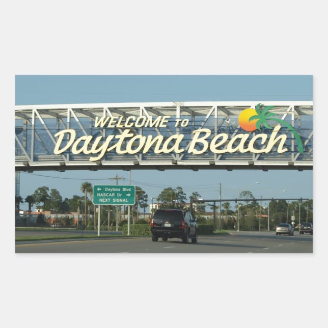 Sticker Rectangulaire Bienvenue à Daytona Beach (Devant)