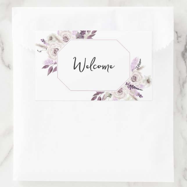 Sticker Rectangulaire Bienvenue Fleurs Violettes Lavande (Sac)