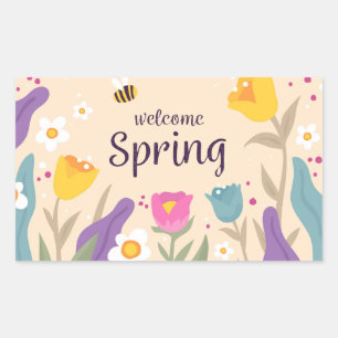 Sticker Rectangulaire Bienvenue Floral Spring