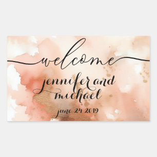 Sticker Rectangulaire Bienvenue RoseGold Mariage aquarelle