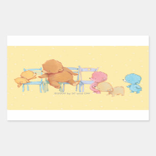 Sticker Rectangulaire Big Brown Bear & Friends partagent quatre chaises