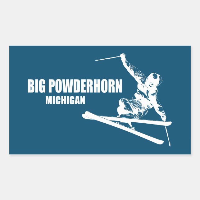 Sticker Rectangulaire Big Powderhorn Mountain Michigan Skier (Devant)