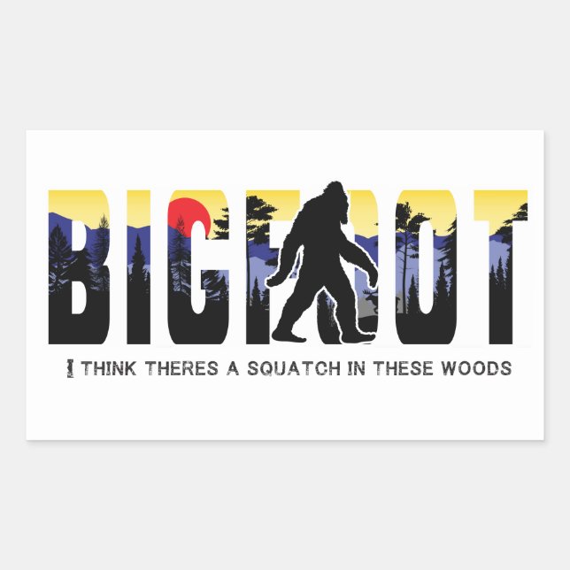 Sticker Rectangulaire Bigfoot dans les bois autocollant, Bigfoot cache & (Devant)