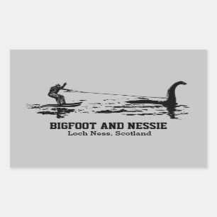Sticker Rectangulaire Bigfoot et Nessie Loch Ness, espace texte personna