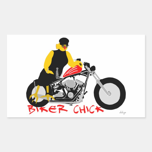 Sticker Rectangulaire BIKER CHICK assise sur sa moto (Devant)