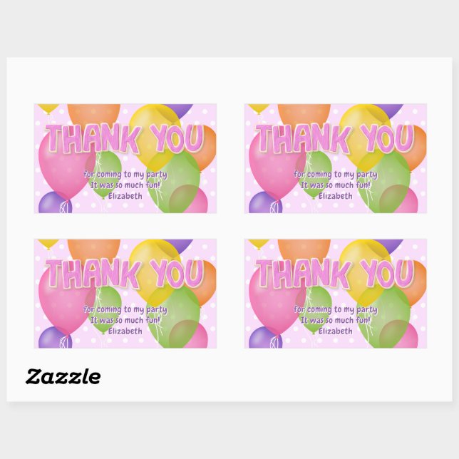 Sticker Rectangulaire biscuits rose ballons anniversaire merci (Feuille)
