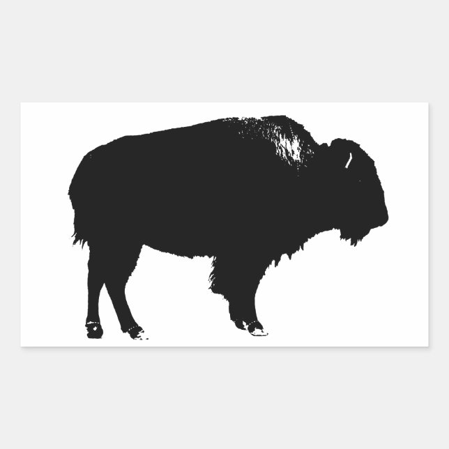 Sticker Rectangulaire Bison noir et blanc Silhouette Pop Art (Devant)