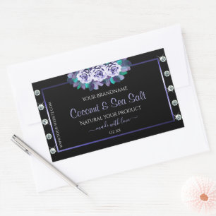 Sticker Rectangulaire Black Blue Rose Emballage de produits Diamants Éti