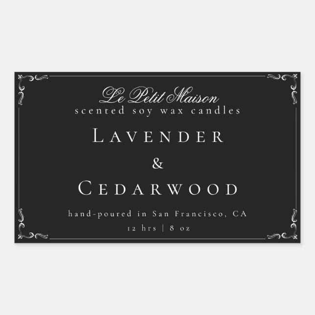 Sticker Rectangulaire Black Elegant Script Candle Emballage produit (Devant)