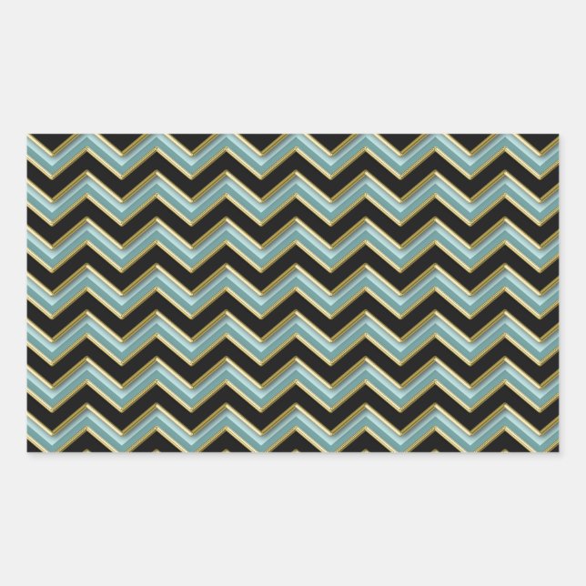 Sticker Rectangulaire Black Gold Turquoise ZigZag (Devant)