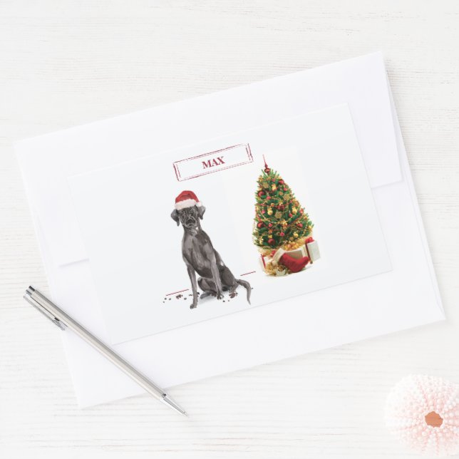 Sticker Rectangulaire Black Lab Funny Chien de Noël et arbre (Enveloppe)