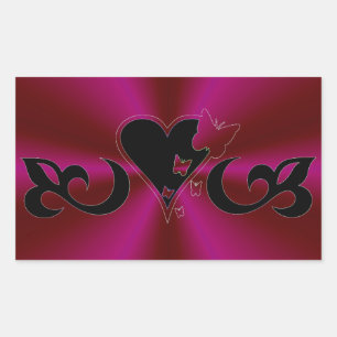 Sticker Rectangulaire Black Lily Heart et Papillon sur Rainbow