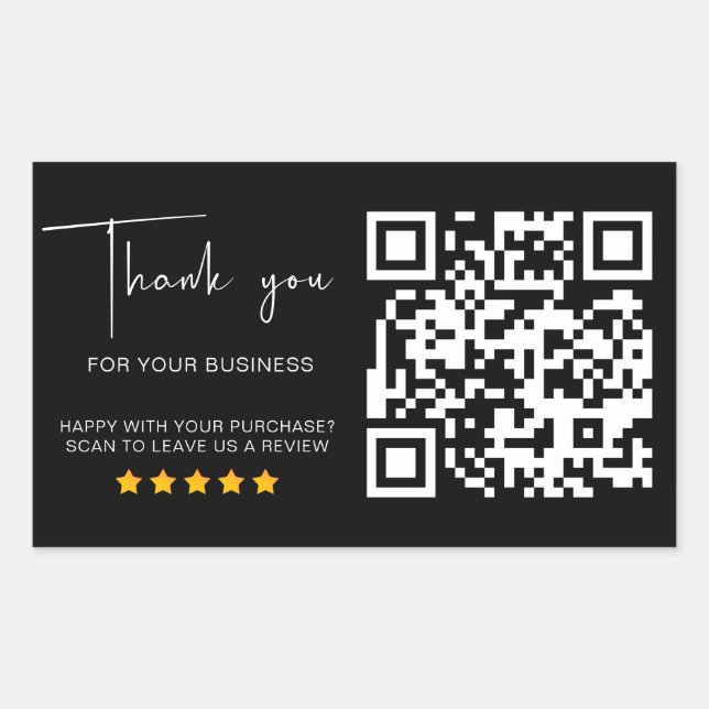 Sticker Rectangulaire Black QR Code Business Review 5 étoiles Modern Rev (Devant)