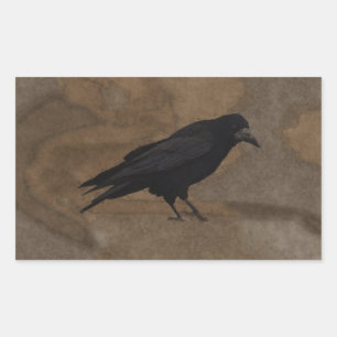 Sticker Rectangulaire Black Rook British Corvid et Rustic Arrière - plan