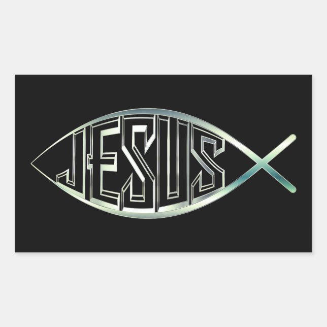 Sticker Rectangulaire Black & Silver Ichthys Christian Fish Jesus Christ (Devant)