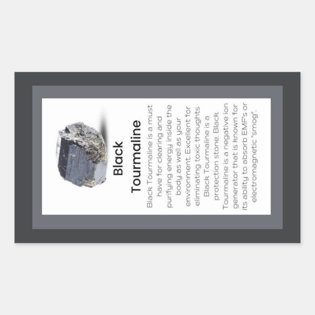Sticker Rectangulaire Black Tourmaline Crystal Signification Bijoux Disp (Devant)