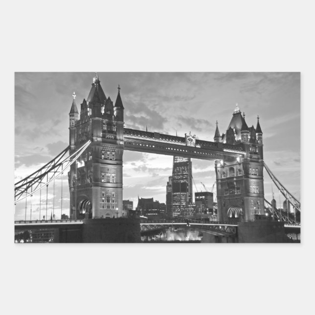 Sticker Rectangulaire Black White London Tower Bridge UK Travel (Devant)