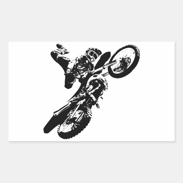 Sticker Rectangulaire Black White Pop Art Motocross Motorcyle Sport (Devant)