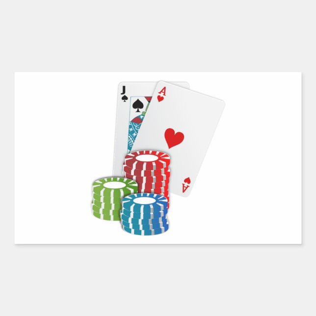 Sticker Rectangulaire Blackjack avec jetons de poker (Devant)