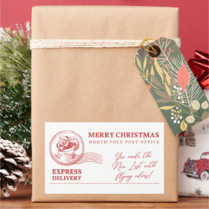 Sticker Rectangulaire Blanc et Rouge Père Noël Vintage Joyeux Noël