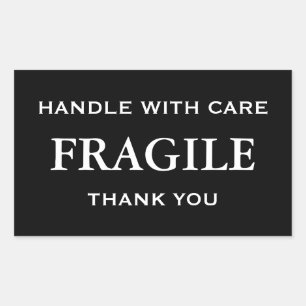 Sticker Rectangulaire Blanc Fragile. Manipuler avec soin. Merci.