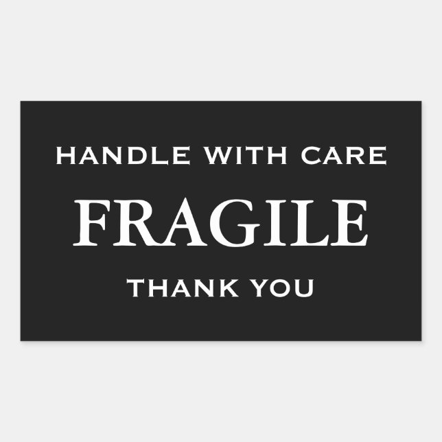 Sticker Rectangulaire Blanc Fragile. Manipuler avec soin. Merci. (Devant)