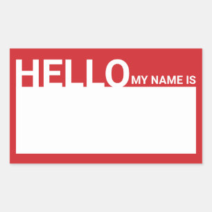 Sticker Rectangulaire Blanc Moderne Bonjour Mon Nom Est Rouge