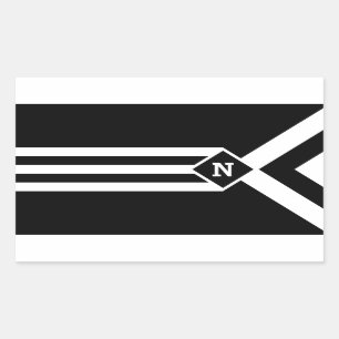 Sticker Rectangulaire Blancs et Chevrons sur Noir avec Monogramme