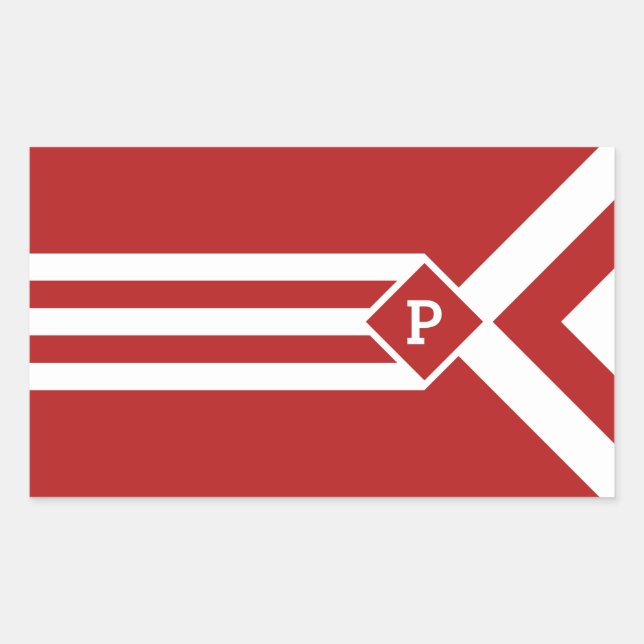 Sticker Rectangulaire Blancs et Chevrons sur Rouge avec Monogramme (Devant)