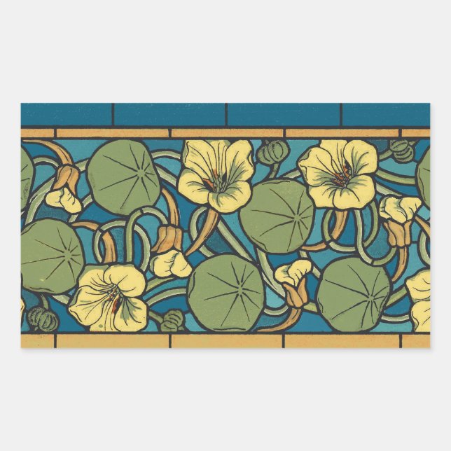 Sticker Rectangulaire Bleu jaune Nasturtium Fleur Nouveau Motif (Devant)