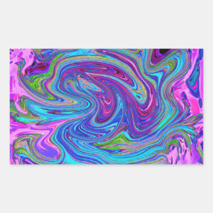 Sticker Rectangulaire Bleu, Rose et Violet Groovy Art Abstrait Rétro