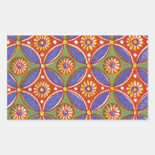 Sticker Rectangulaire Bleu rouge Rustique coloré Cercle Egypte Motif d'a