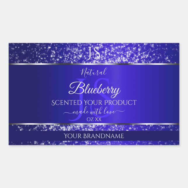 Sticker Rectangulaire Bleu royal avec initiales de Parties scintillant É (Devant)