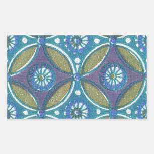 Sticker Rectangulaire Bleu vert Rustique Boho Motif circulaire géométriq