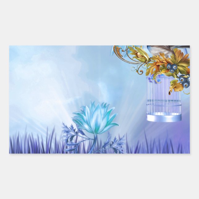 Sticker Rectangulaire Bleus Bleus Bleu Oiseaux d'étang (Devant)