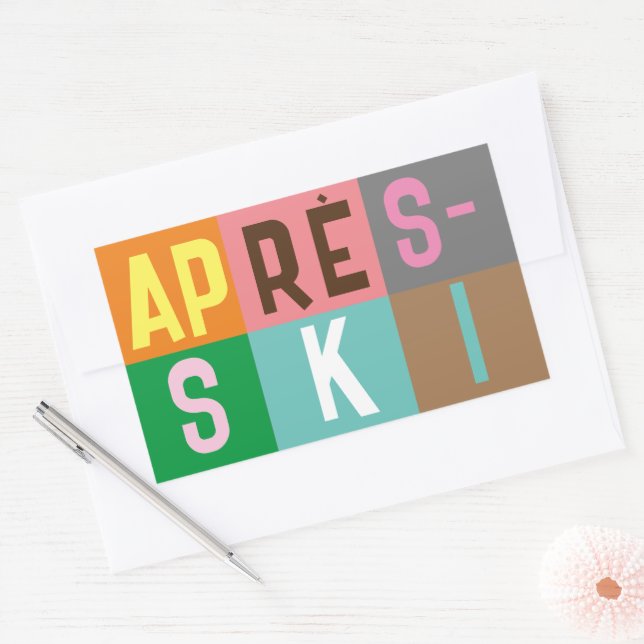 Sticker Rectangulaire Bloc de couleurs après ski Retro Skier (Enveloppe)