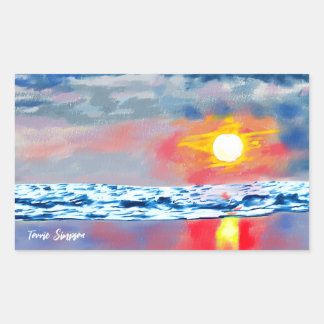 Sticker Rectangulaire Blue Beach dans une belle soirée Loose Oil Landsc