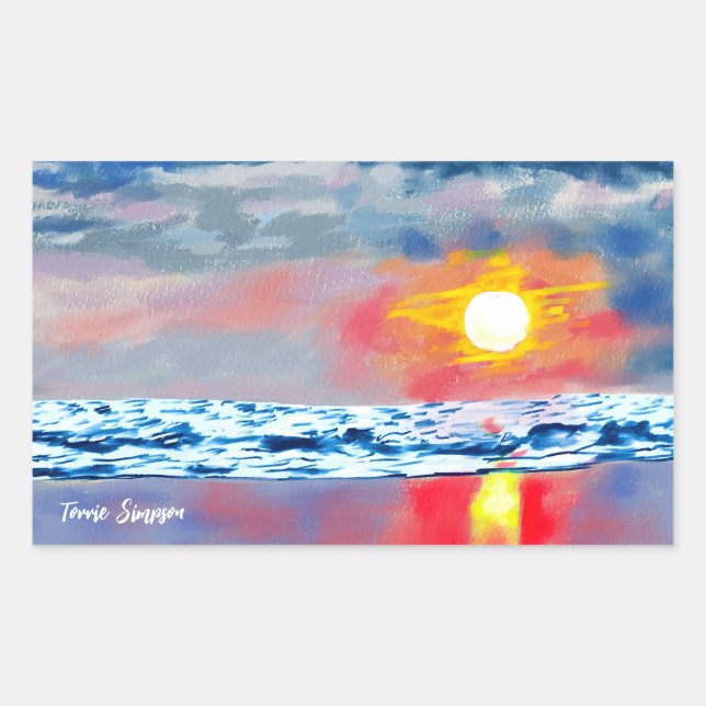 Sticker Rectangulaire Blue Beach dans une belle soirée Loose Oil Landsc (Devant)