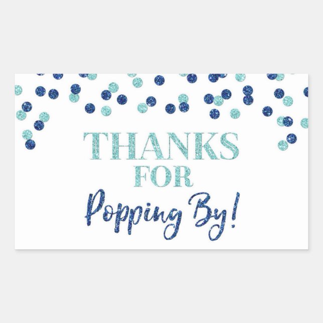 Sticker Rectangulaire Blue Confetti Merci pour Popping By (Devant)