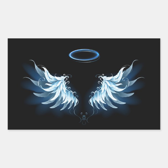 Sticker Rectangulaire Blue Glowing Angel Wings on black background (Devant)