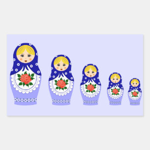 Sticker Rectangulaire Blue russian matryoshka nesting dollar