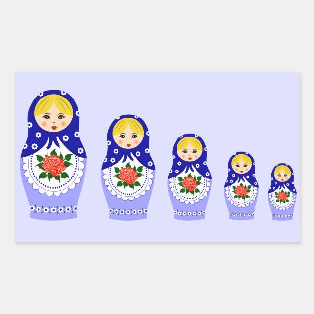 Sticker Rectangulaire Blue russian matryoshka nesting dollar (Devant)