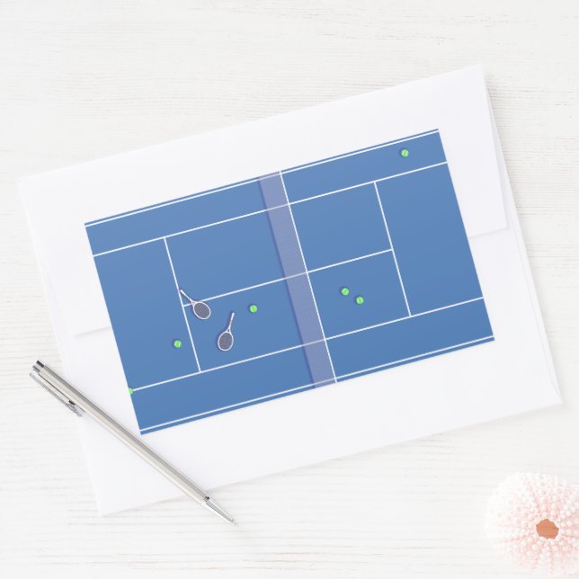 Sticker Rectangulaire Blue Tennis Court Preppy Joueur de tennis moderne (Enveloppe)