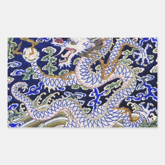 Sticker Rectangulaire blue vintage chinese tattoo Embroidery dragon (Devant)