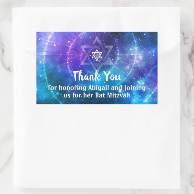 Sticker Rectangulaire Blue violet Galaxy Bat Bar Mitzvah Merci (Sac)