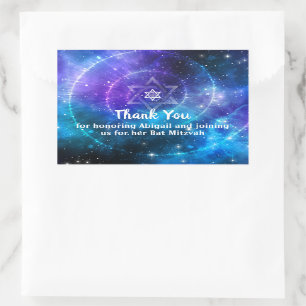 Sticker Rectangulaire Blue violet Galaxy Bat Bar Mitzvah Merci