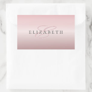 Sticker Rectangulaire Blush Élégant Faux Or Rose Nom et Monogramme